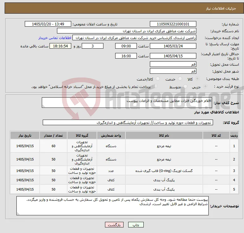 نیاز کالا-اقلام خوردگی فلزات مطابق مشخصات و الزامات پیوست