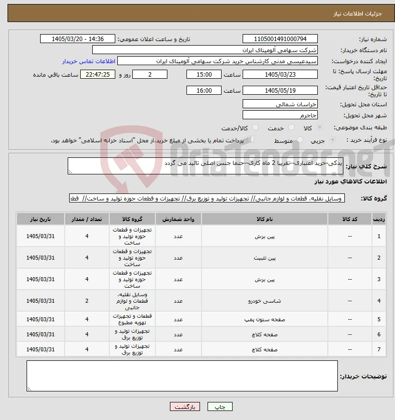 نیاز کالا-یدکی-خرید اعتباری--تقریبا 2 ماه کاری--حتما جنس اصلی تائید می گردد