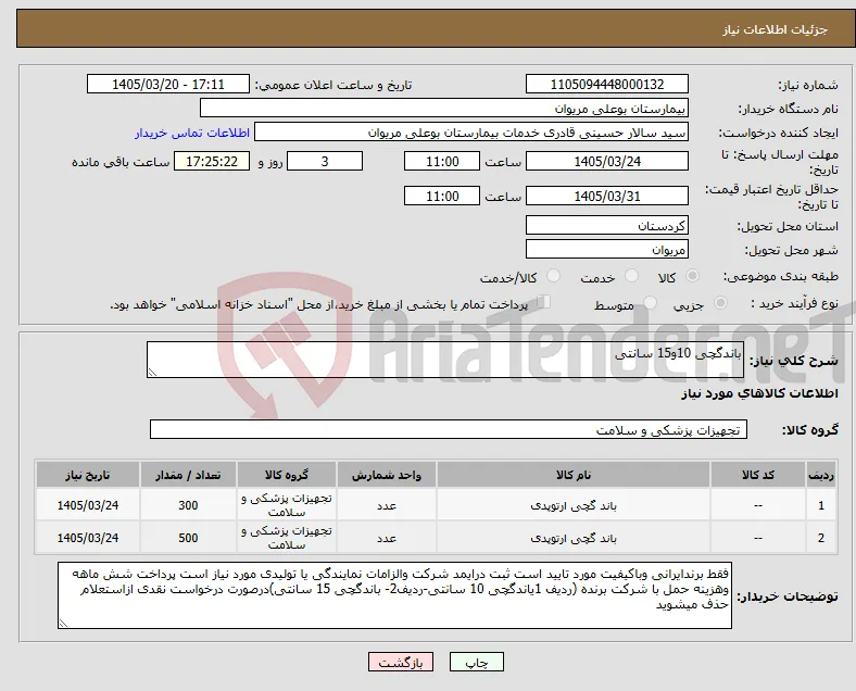 نیاز کالا-باندگچی 10و15 سانتی