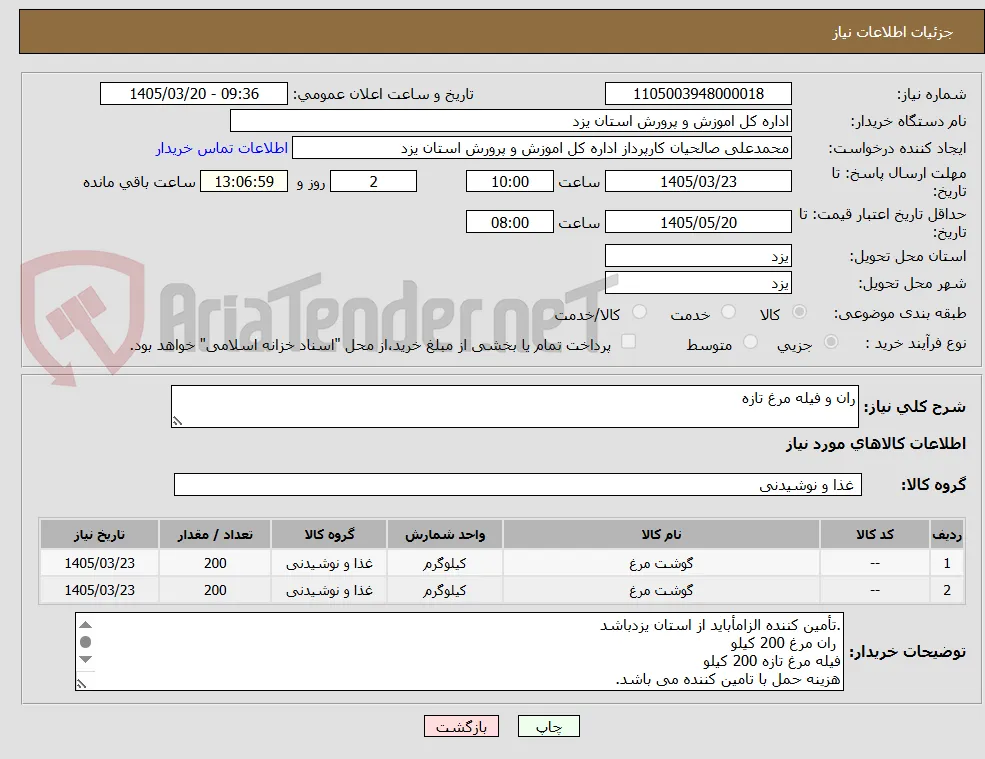 ران و فیله مرغ تازه 