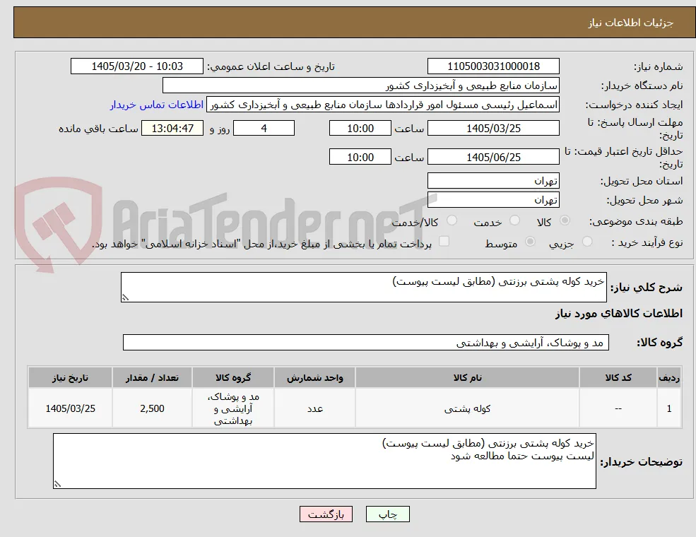 خرید کوله پشتی برزنتی (مطابق لیست پیوست)