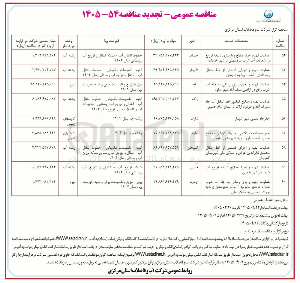 عملیات تهیه و اجرای قسمتی از خط انتقال