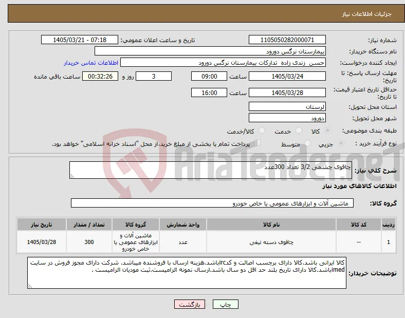 نیاز کالا-چاقوی چشمی 3/2 تعداد 300عدد
