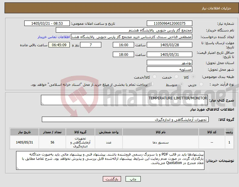 نیاز کالا-TEMPERATURE LIMITTER/MONITOR