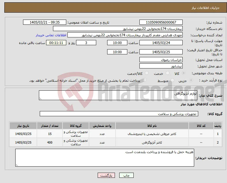 نیاز کالا-لوازم آنژیوگرافی