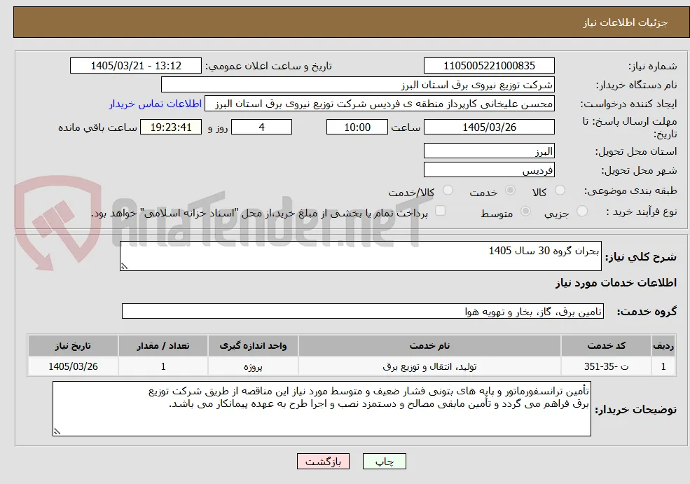 بحران گروه 30 سال 1405