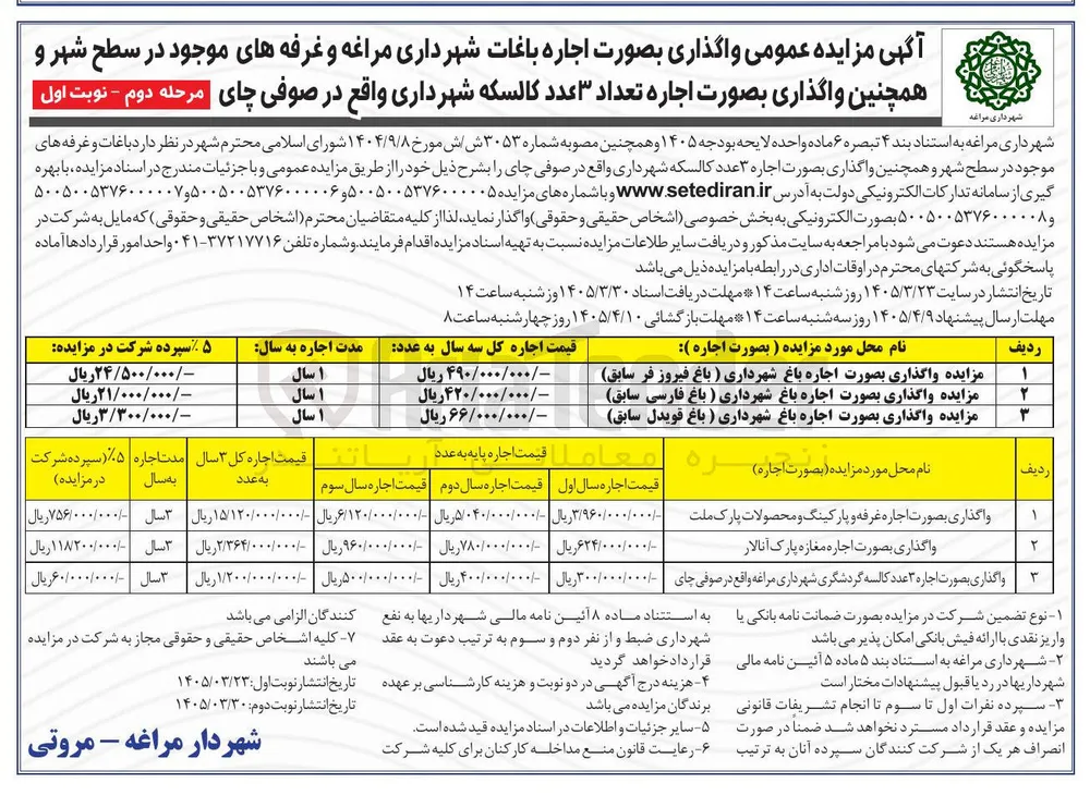 اجاره تعداد ۳ عدد کالسکه شهرداری