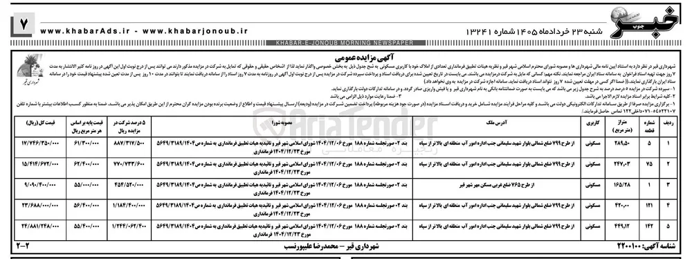 فروش تعدادی از املاک خود با کاربری مسکونی