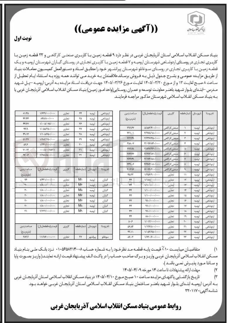 فروش 49 قطعه زمین با کاربری صنعتی کارگاهی ، تجاری 