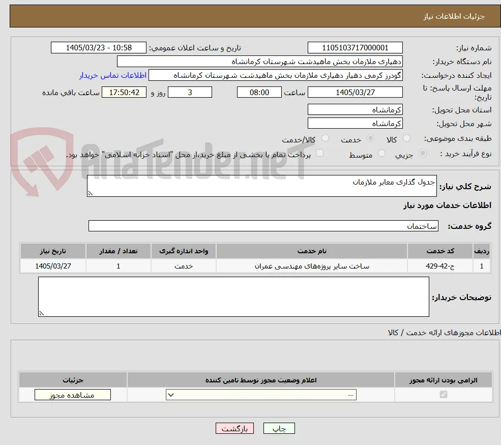 جدول گذاری معابر ملازمان