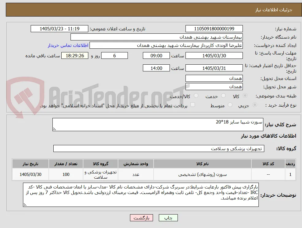 سوزن شیبا سایز 18*20