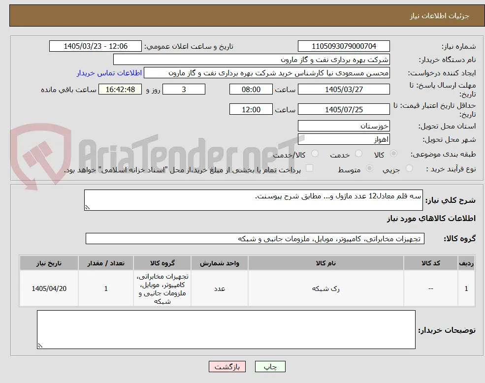سه قلم معادل12 عدد ماژول و... مطابق شرح پیوسنت.