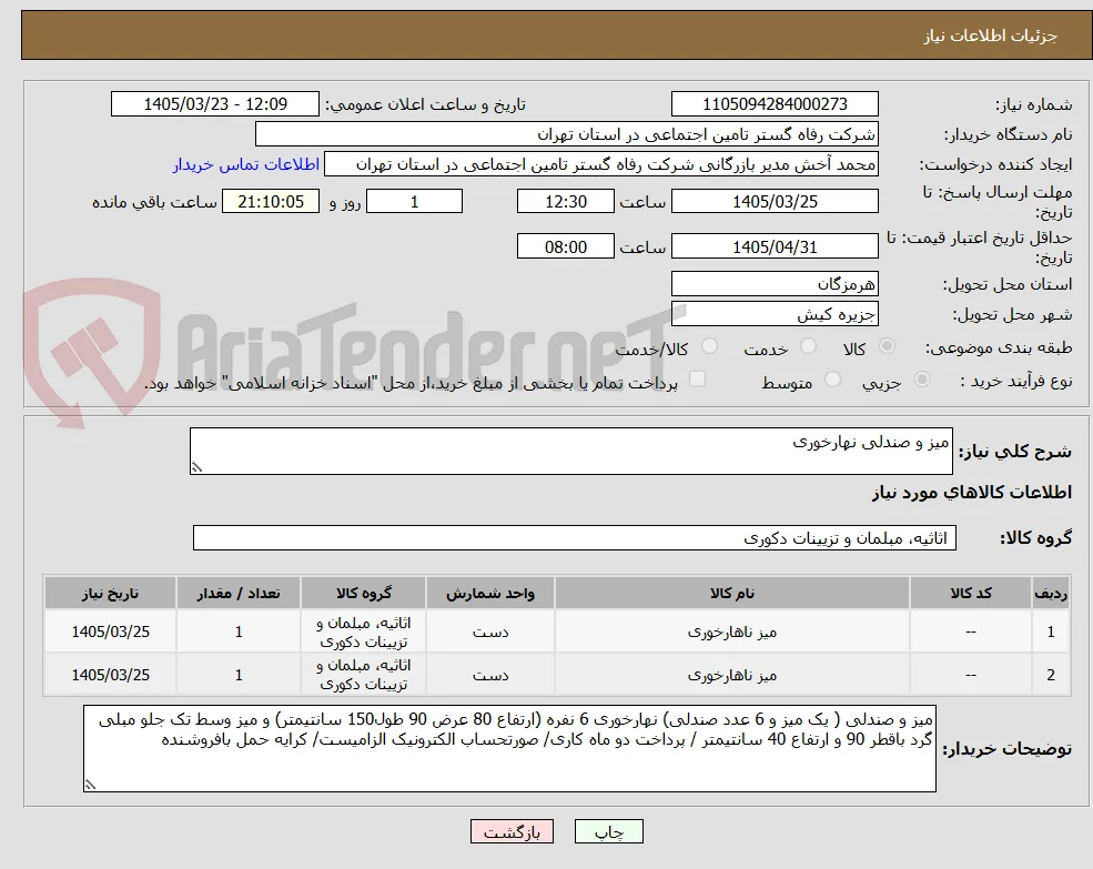 میز و صندلی نهارخوری 