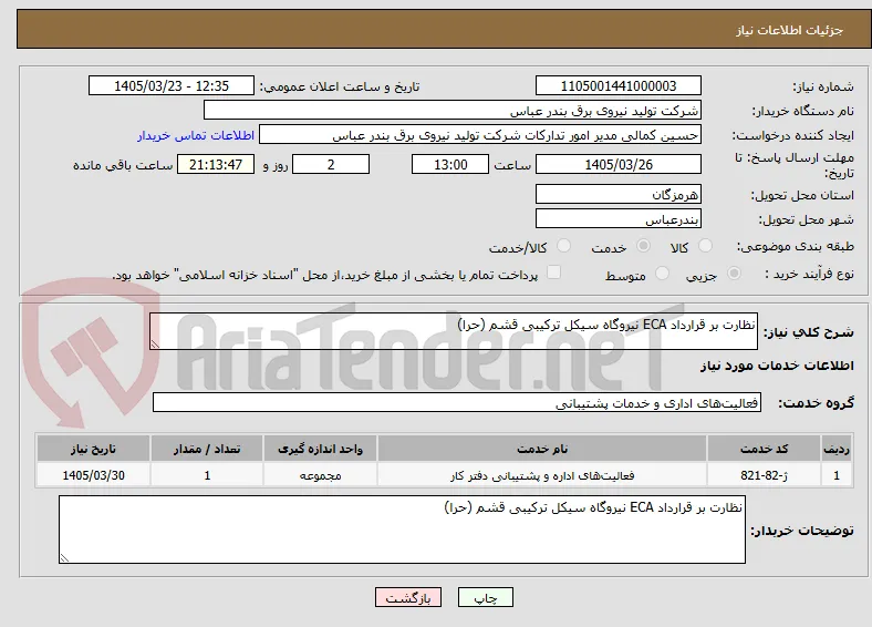 نظارت بر قرارداد ECA نیروگاه سیکل ترکیبی قشم (حرا)