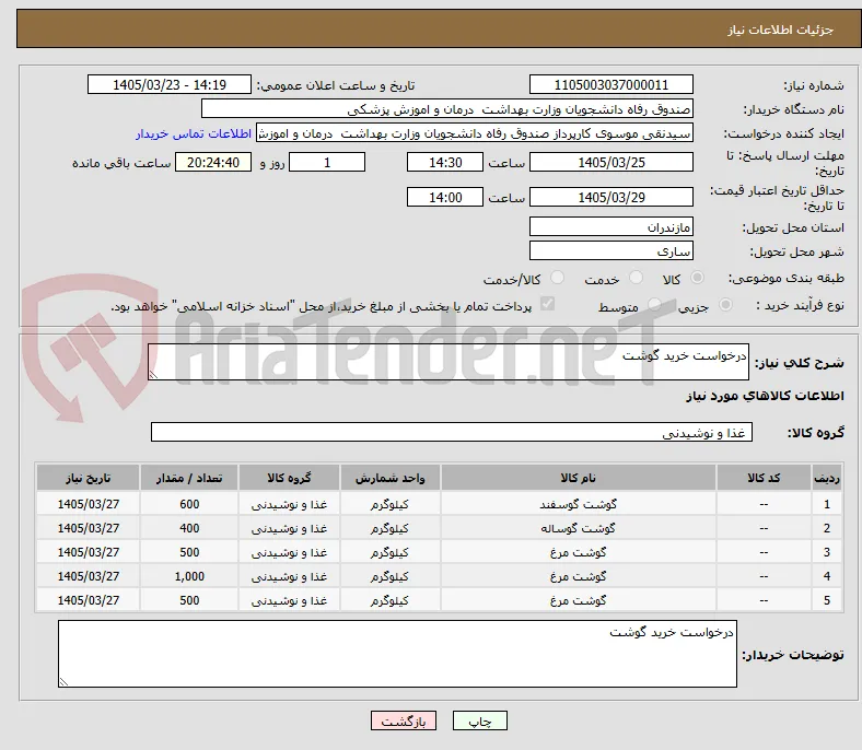درخواست خرید گوشت