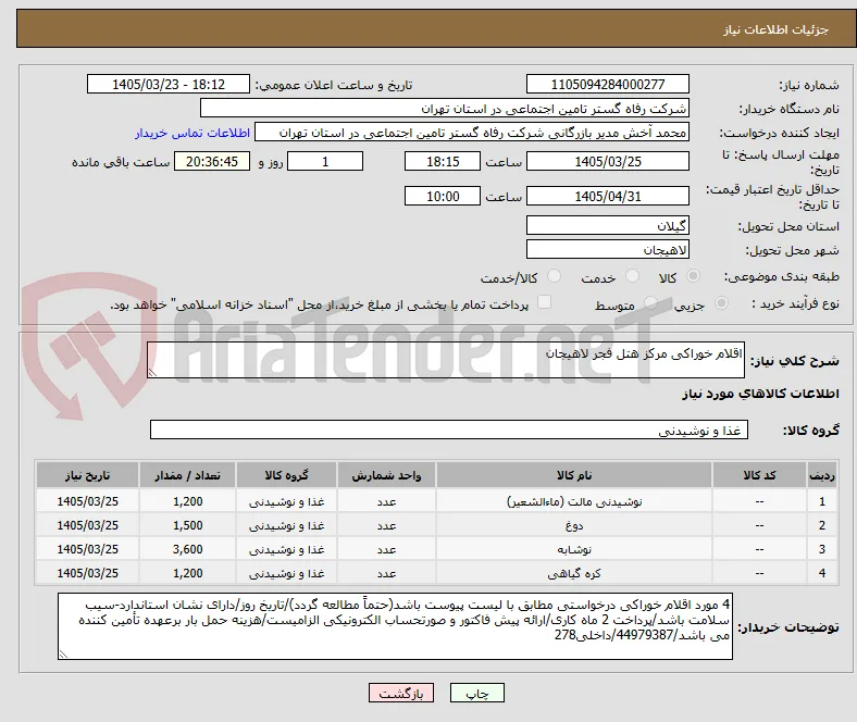 اقلام خوراکی مرکز هتل فجر لاهیجان