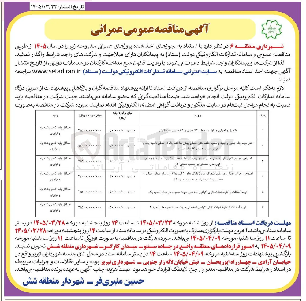 حفر میله چاه جذبی و تهیه و نصب حلقه بتنی مسلح پیش ساخته چاه 