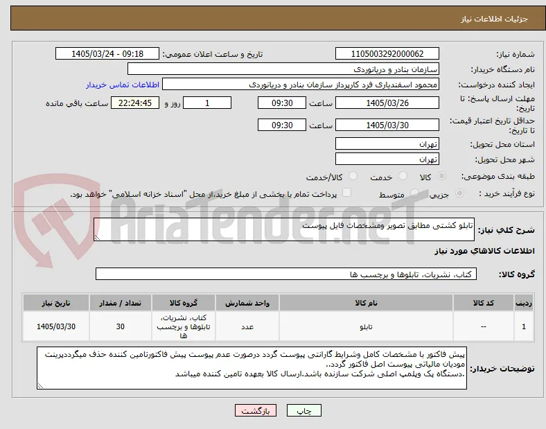 تابلو کشتی مطابق تصویر ومشخصات فایل پیوست