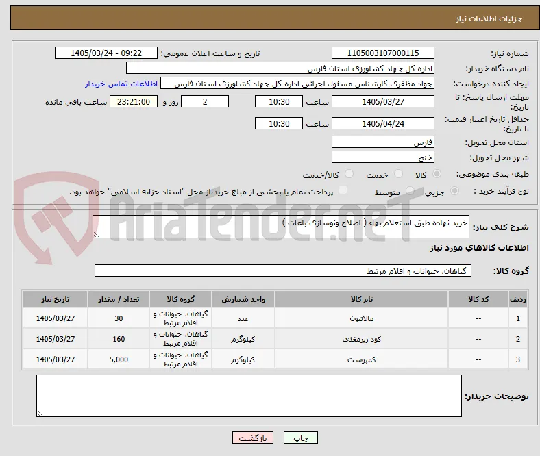 خرید نهاده طبق استعلام بهاء ( اصلاح ونوسازی باغات )