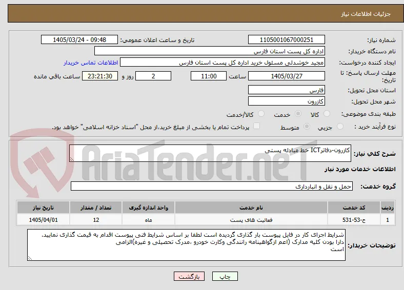 کازرون-دفاترICT خط مبادله پستی 