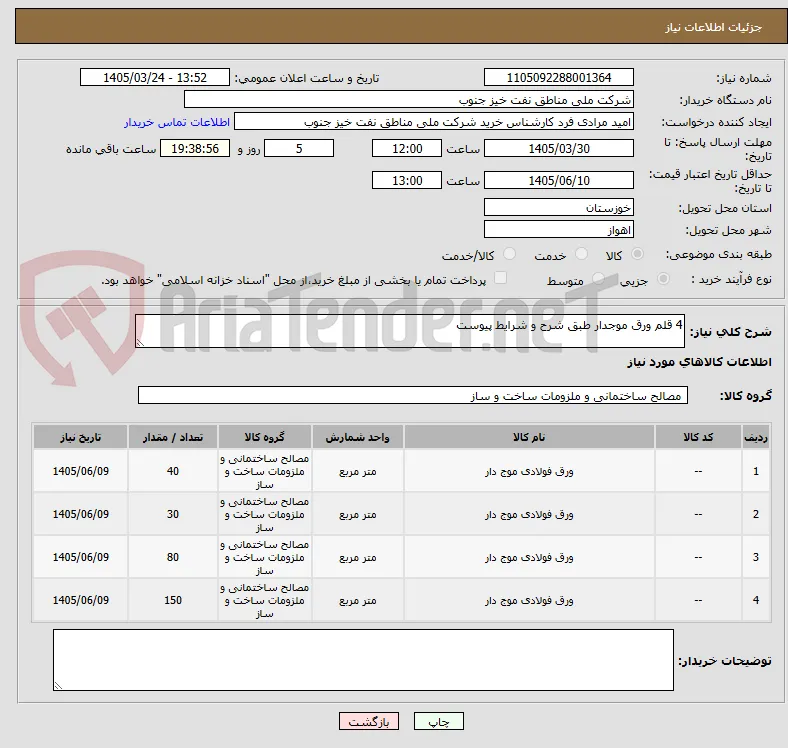 4 قلم ورق موجدار طبق شرح و شرایط پیوست