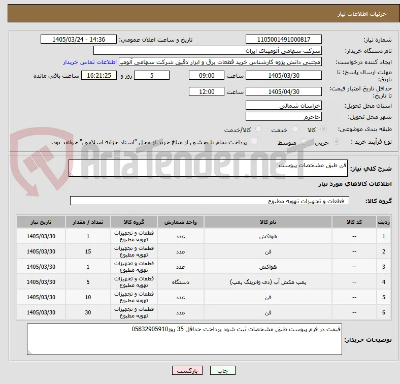 فن طبق مشخصات پیوست