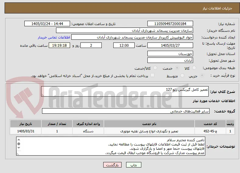 تعمیر کامل گیربکس رنو 127