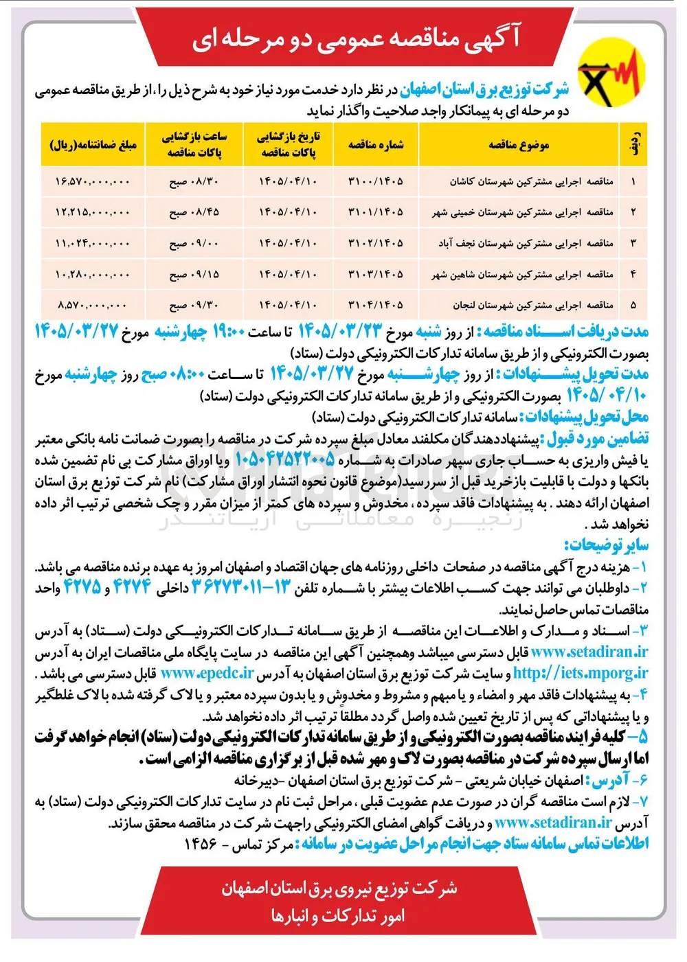 اجرایی مشترکین شهرستان لنجان