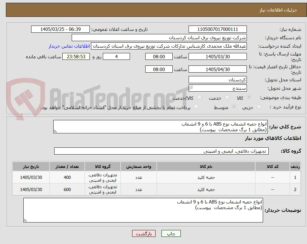انواع جعبه انشعاب نوع ABS با 6 و 9 انشعاب
(مطابق 1 برگ مشخصات  پیوست)