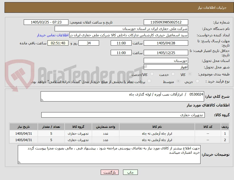 0530024   /  ابزارآلاات نصب آویزه / لوله گذاری چاه