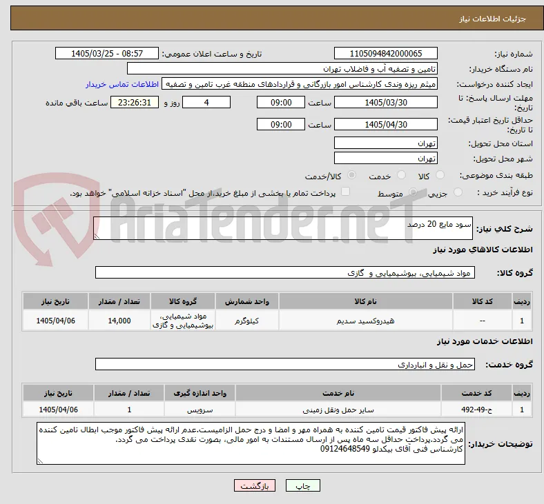 سود مایع 20 درصد