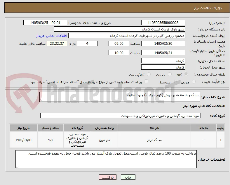سنگ چشمه شیر دوش (کرم مارفیلد) جهت مالون
