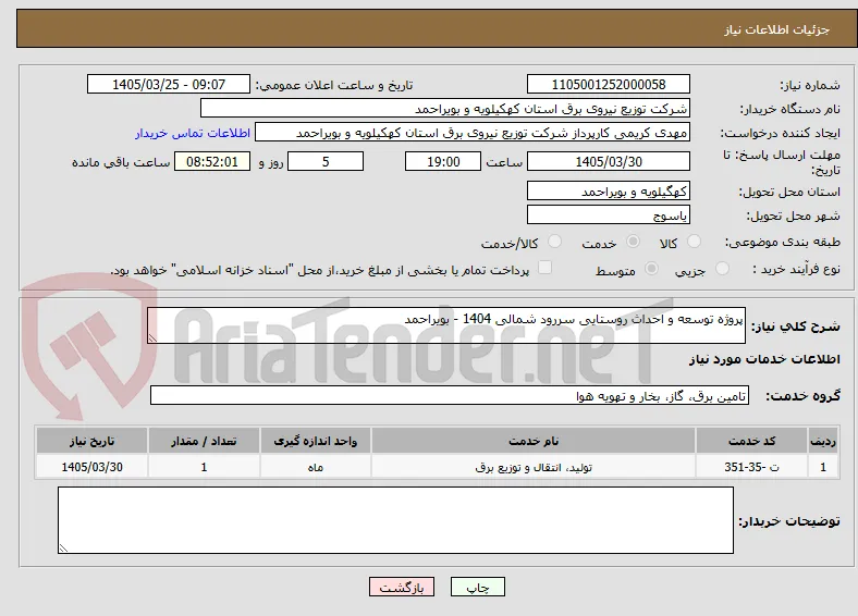 پروژه توسعه و احداث روستایی سررود شمالی 1404 - بویراحمد