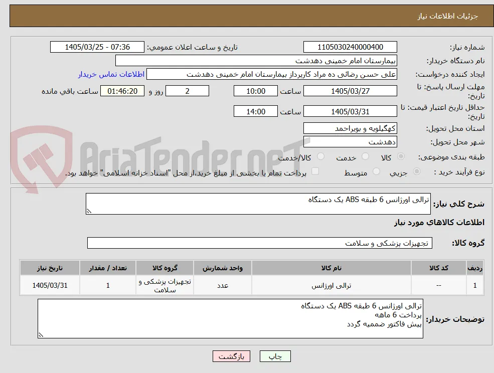 ترالی اورژانس 6 طبقه ABS یک دستگاه
