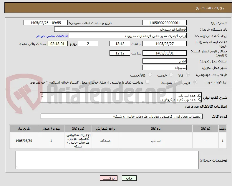 یک عدد لپ تاپ
یک عدد وب کم+ میکروفون
یک عدد تستر شبکه