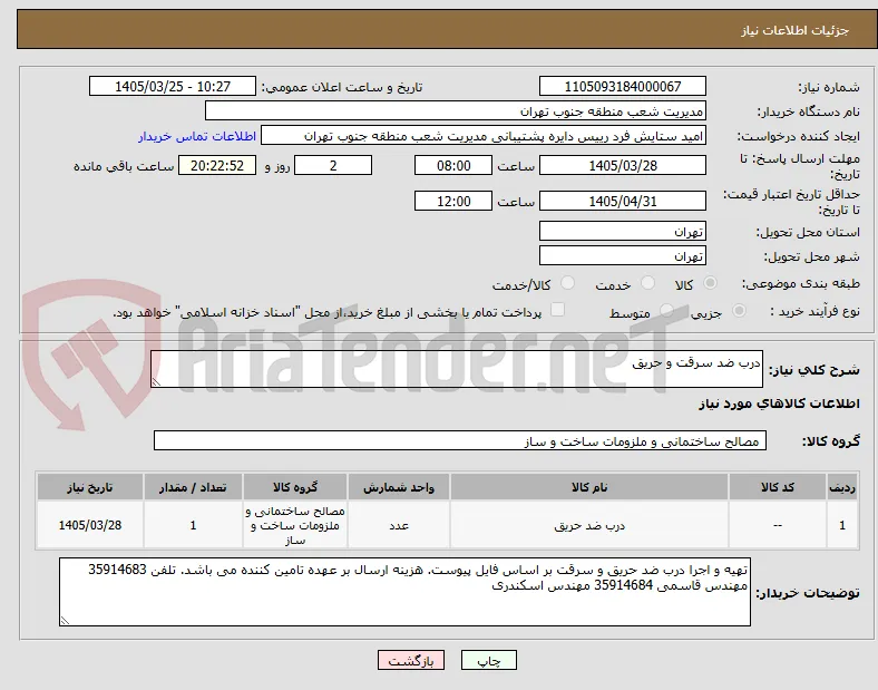درب ضد سرقت و حریق