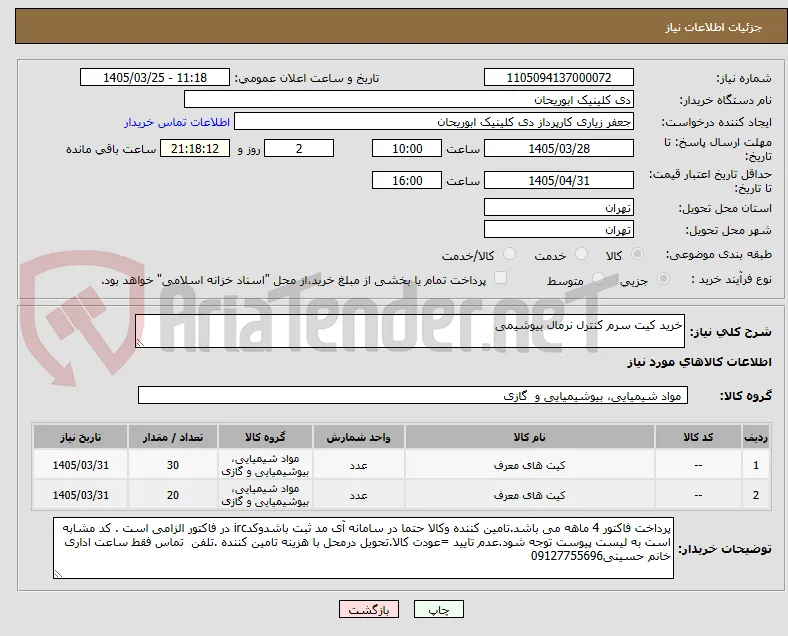 خرید کیت سرم کنترل نرمال بیوشیمی 