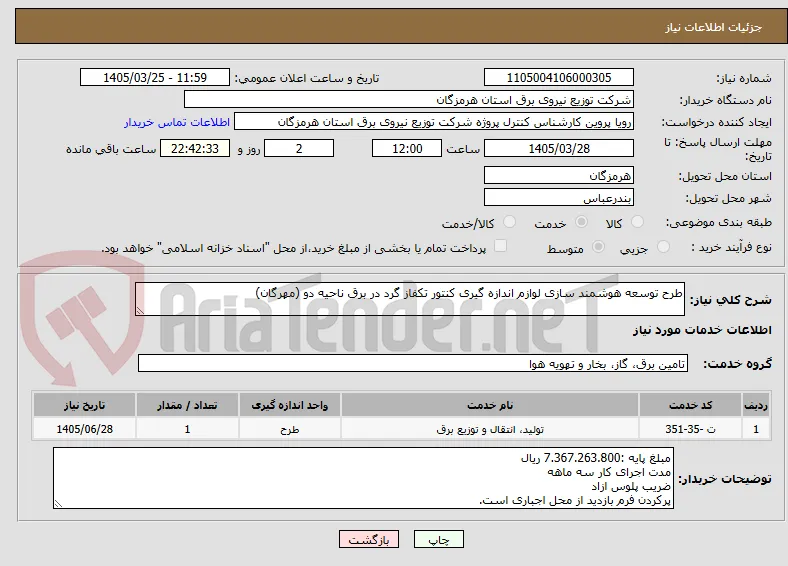 طرح توسعه هوشمند سازی لوازم اندازه گیری کنتور تکفاز گرد در برق ناحیه دو (مهرگان)