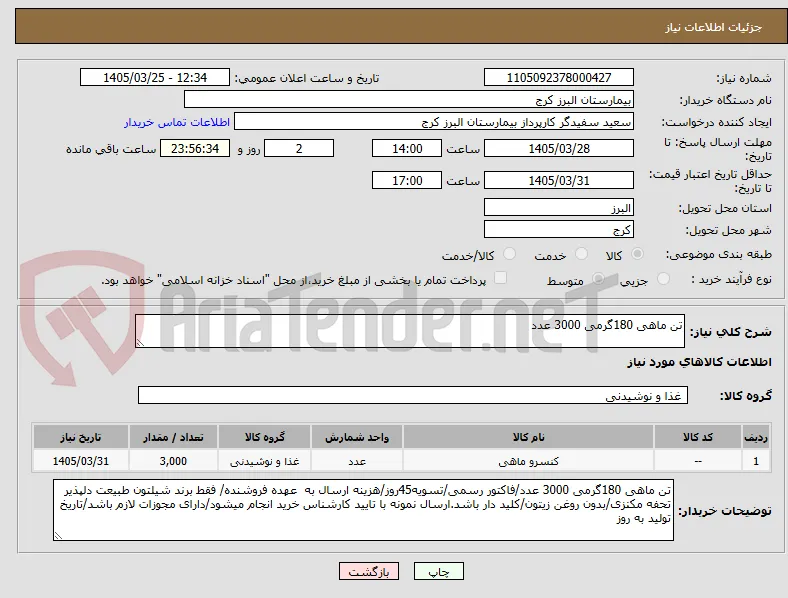 تن ماهی 180گرمی 3000 عدد