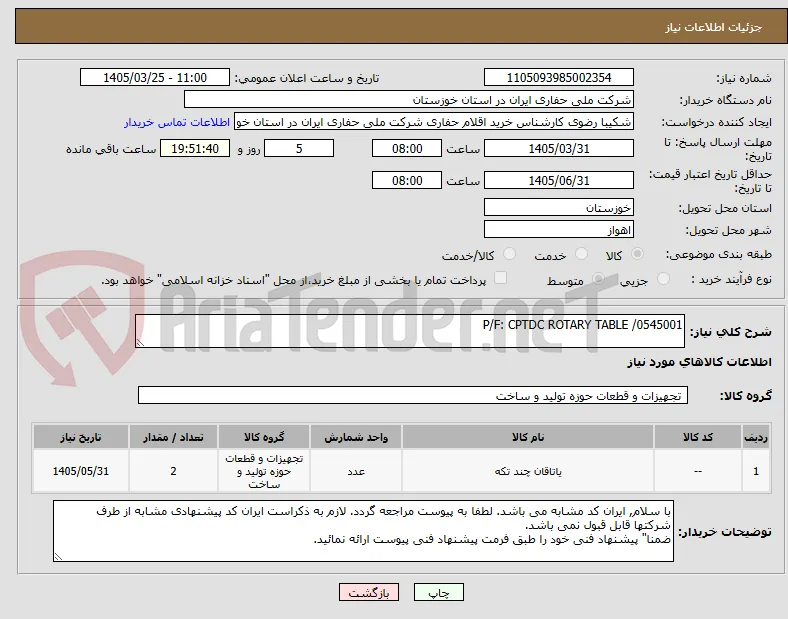 P/F: CPTDC ROTARY TABLE /0545001