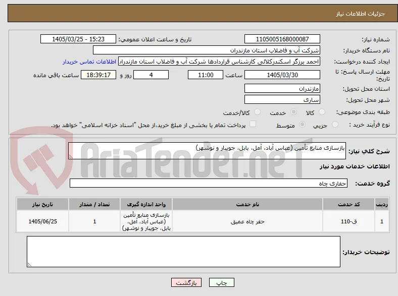 بازسازی منابع تأمین (عباس آباد، آمل، بابل، جویبار و نوشهر)