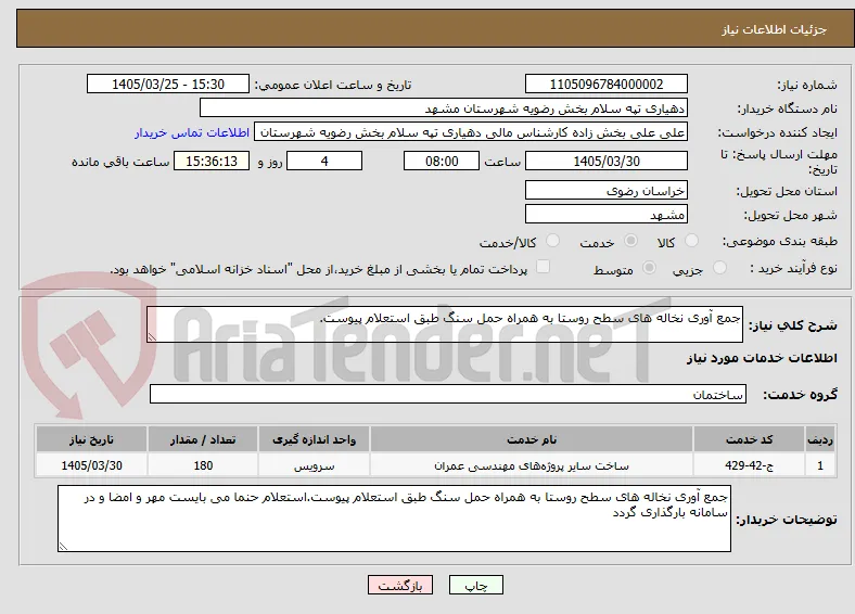 جمع آوری نخاله های سطح روستا به همراه حمل سنگ طبق استعلام پیوست.