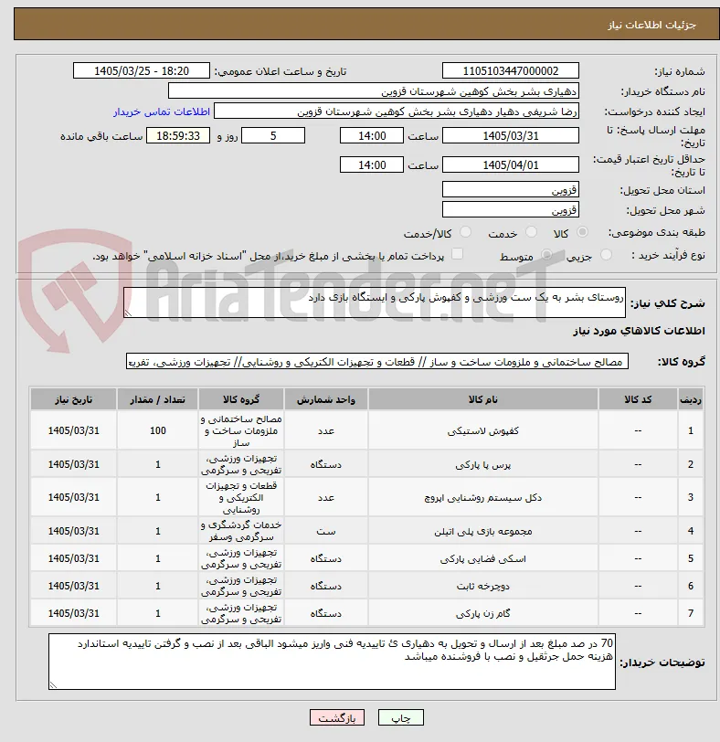 روستای بشر به یک ست ورزشی و کفپوش پارکی و ایستگاه بازی دارد