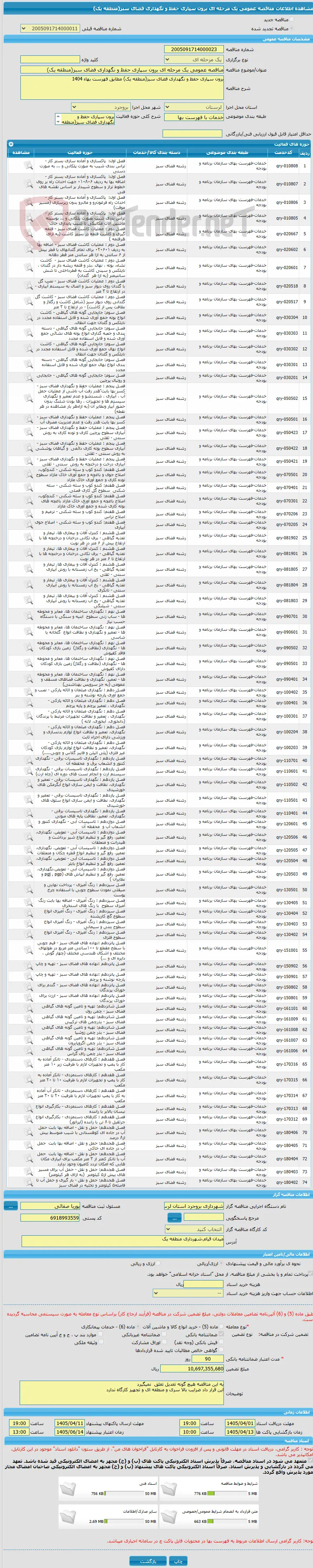 مناقصه عمومی یک مرحله ای برون سپاری حفظ و نگهداری فضای سبز(منطقه یک)