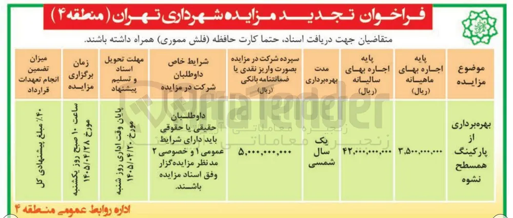 بهره برداری از پارکینگ