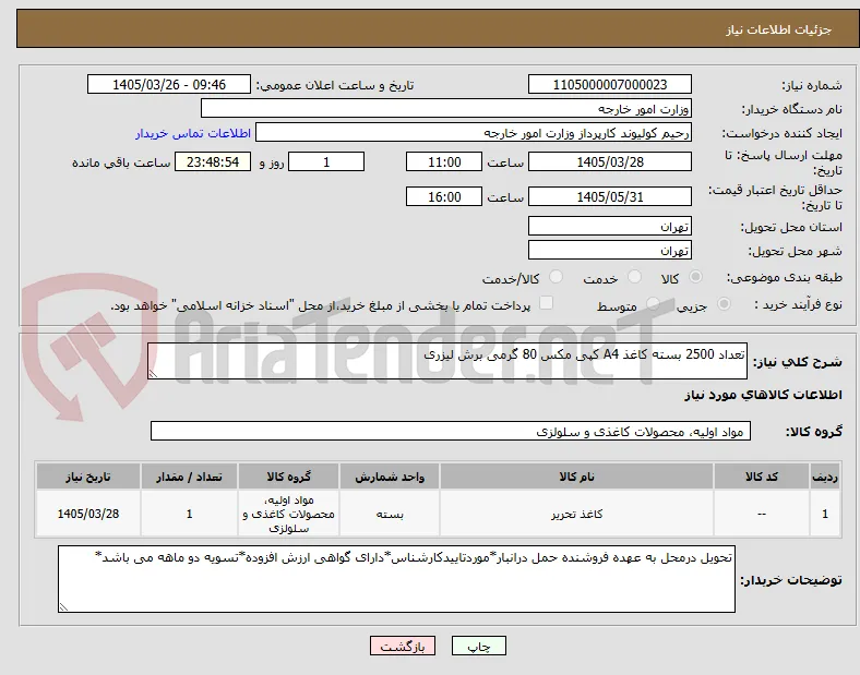 تعداد 2500 بسته کاغذ A4 کپی مکس 80 گرمی برش لیزری