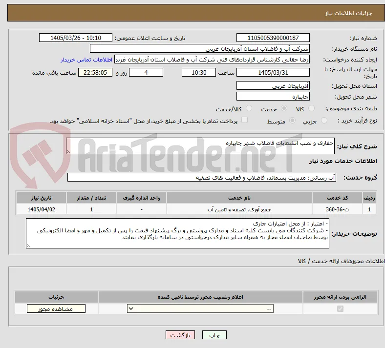 حفاری و نصب انشعابات فاضلاب شهر چایپاره