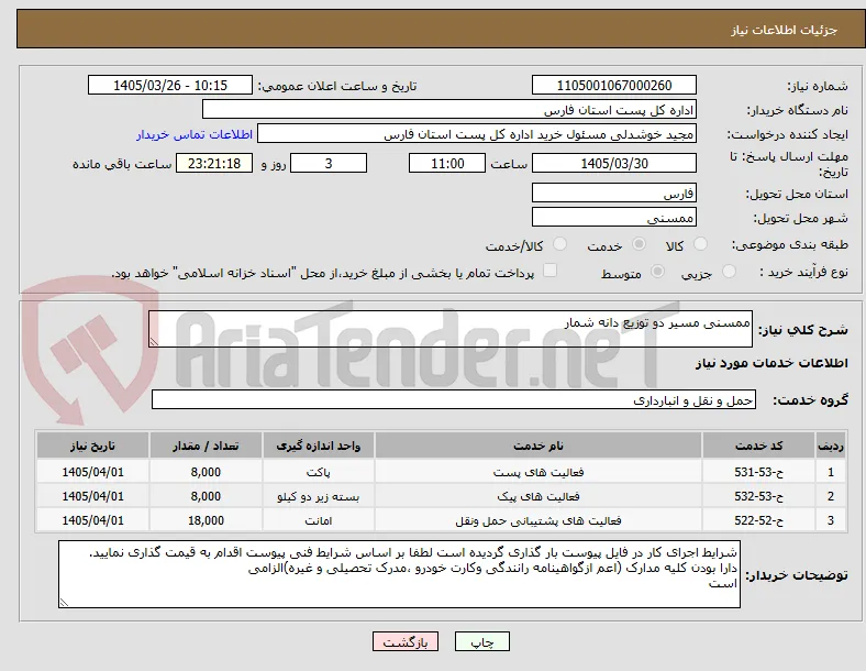 ممسنی مسیر دو توزیع دانه شمار