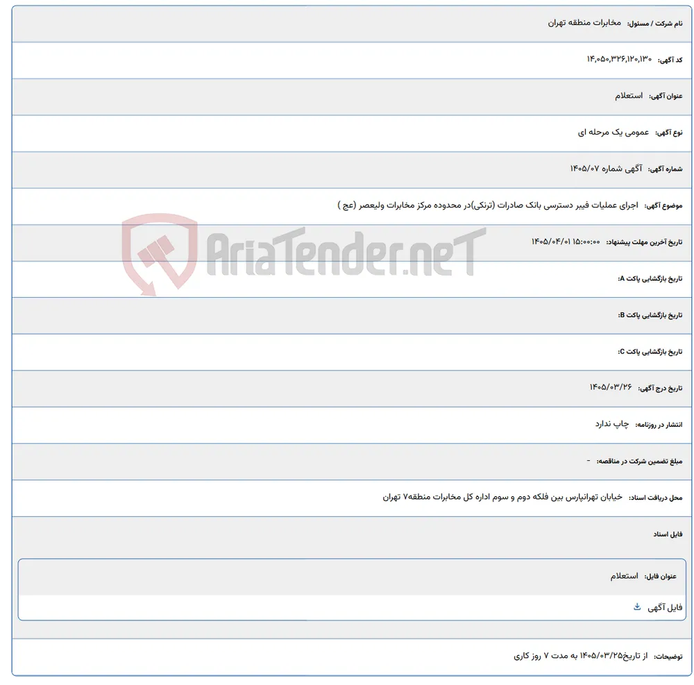 اجرای عملیات فیبر دسترسی بانک صادرات (ترنکی) در محدوده مرکز مخابرات ولیعصر (عج )