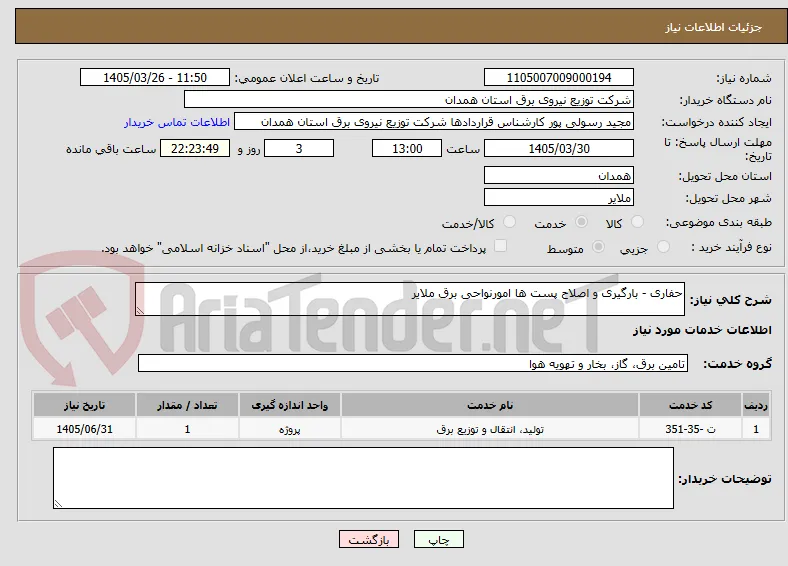 حفاری - بارگیری و اصلاح پست ها امورنواحی برق ملایر 